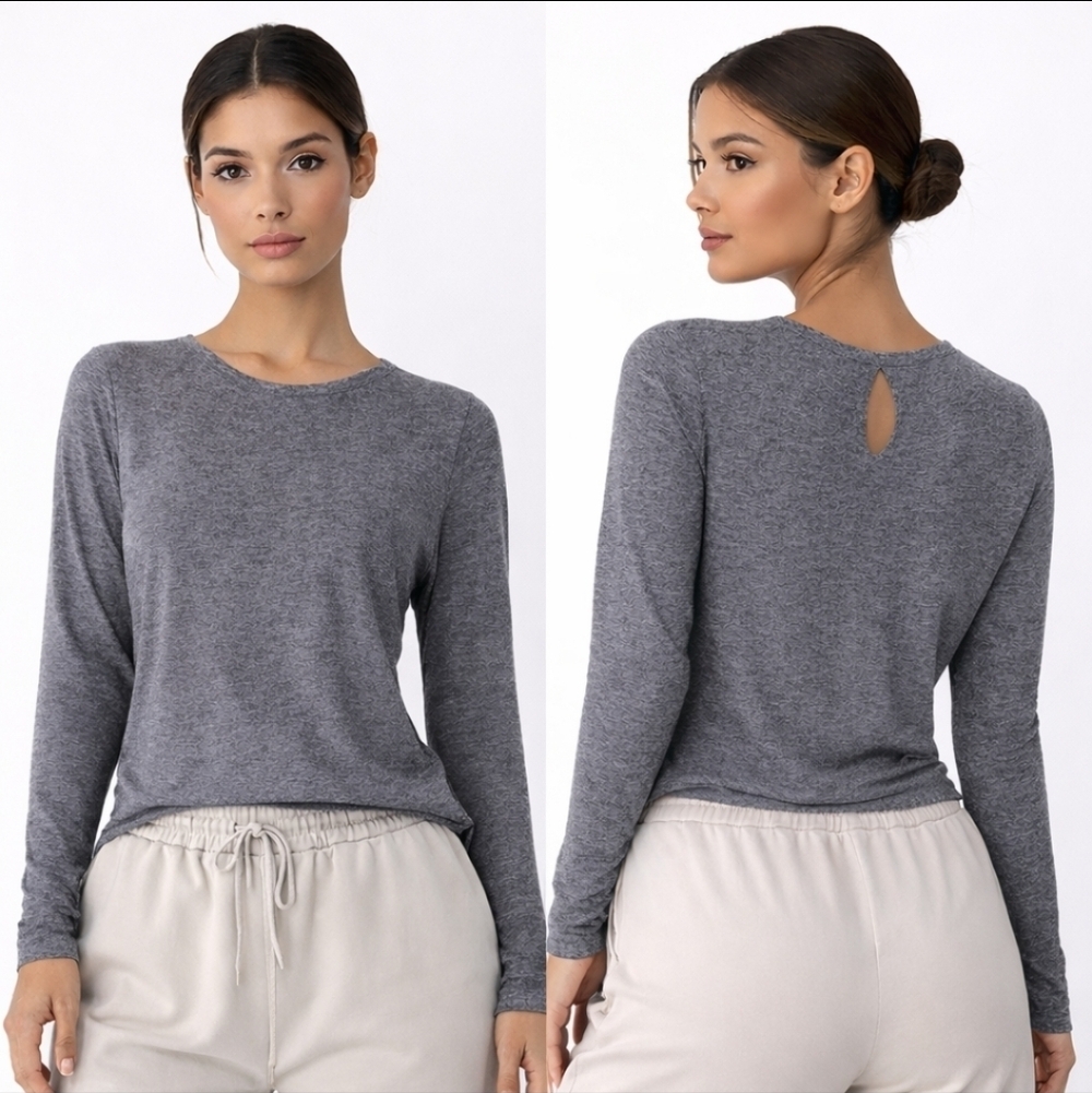 Artisan NY Heather Gray Keyhole Back Long Sleeve XS